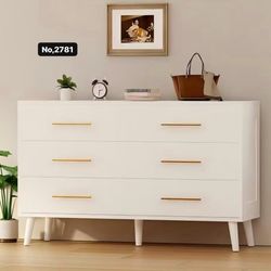 47”Dresser for Bedroom, 6 Double Drawers Dresser Gold Metal Handle, Deep Drawers, Smooth Metal Rail, White
