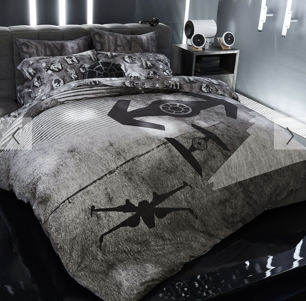 New Pottery Barn Star Wars Duvet Cover Death Star Space Chase Charcoal Twin