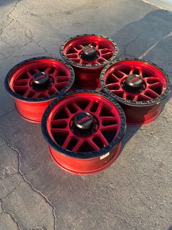 20” Candy Red Ford F250 350 and expedition KMC KM544 Mesa Wheels 8x170