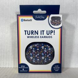 NEW Packed Party Bluetooth Wireless Earbuds Blue Floral Water-Resistant Open Box