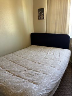 Queen bed frame  with  headboard and foot board and bed rail and queen size mattress