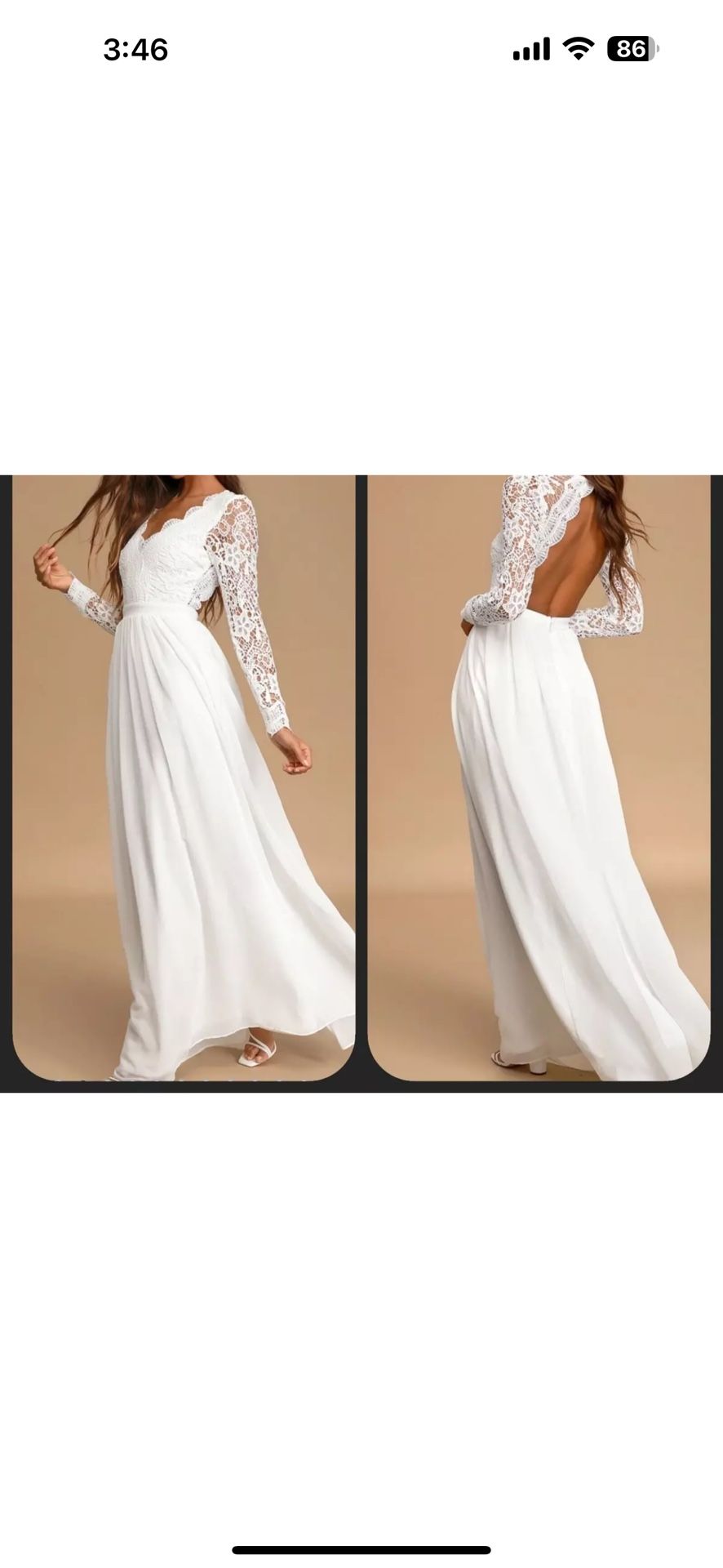LULUS White Awaken My Love Long Sleeve Maxi Dress**size Medium , New Whit Tags..