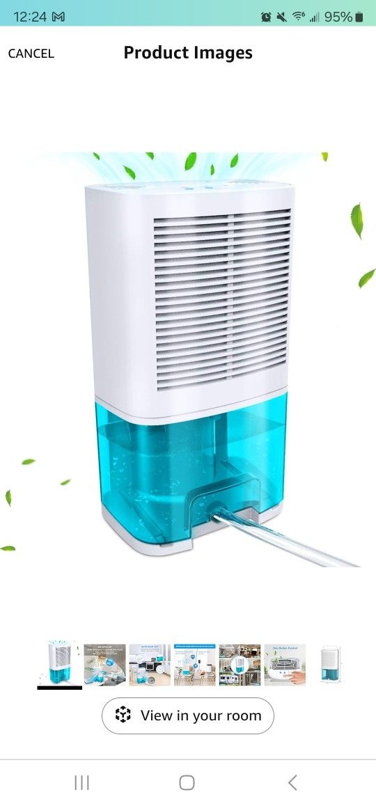 Dehumidifier 68oz(2000ml) Small Dehumidifier with
Drain Hose for Up to 650 sq.ft Ultra Quiet Mini Portable
Air Dehumidifier.. New