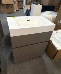 Modern Bathroom Vanity with Integrated White Resin Sink