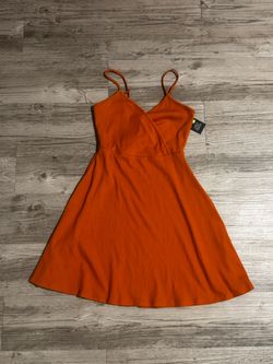 Wild Fable Orange Ribbed Knit Strappy V-Neck Fit & Flare Short Dress Size S