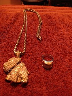 18" silver colored chain with boxer dog pendent and silver colored ring