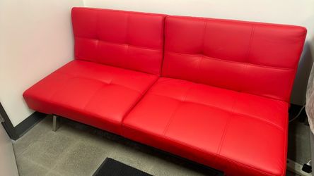 Red faux leather couch