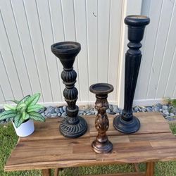 3 Hawaii home decor candle sticks.  Vintage solid wood 22,18,12).  (PLEASE c description b4 ask? ) 