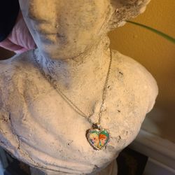 Disney Frozen Anna Elsa silver heart necklace 