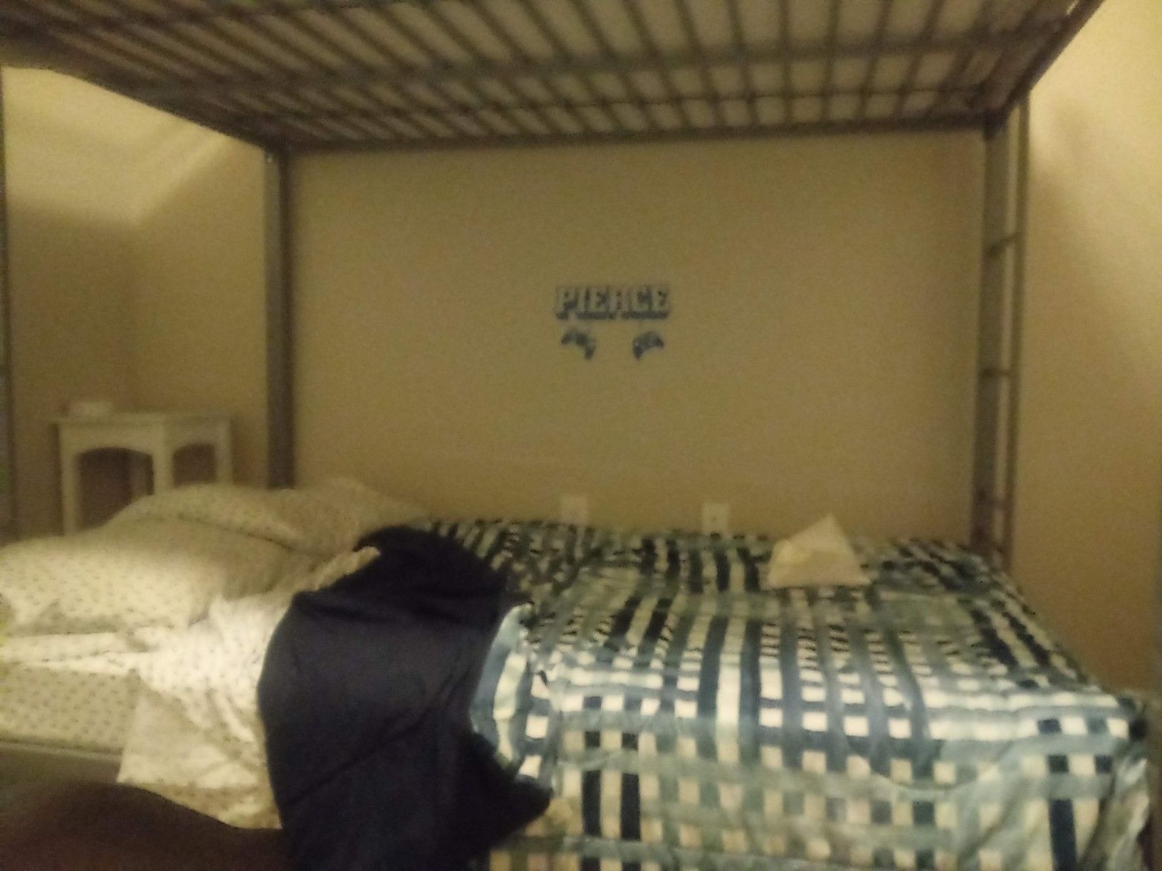 Full bed over full bunk beds with 6 inch mattress for top and bottom