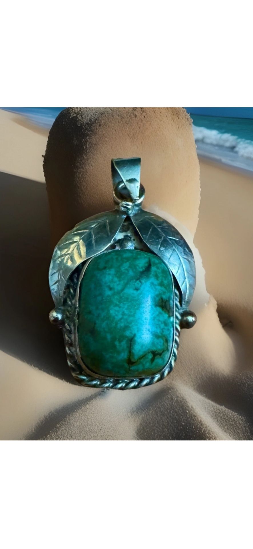 Elegant & Vintage Handcrafted Fruit Theme Green Turquoise Pendant Set In Silver 5.55 grams