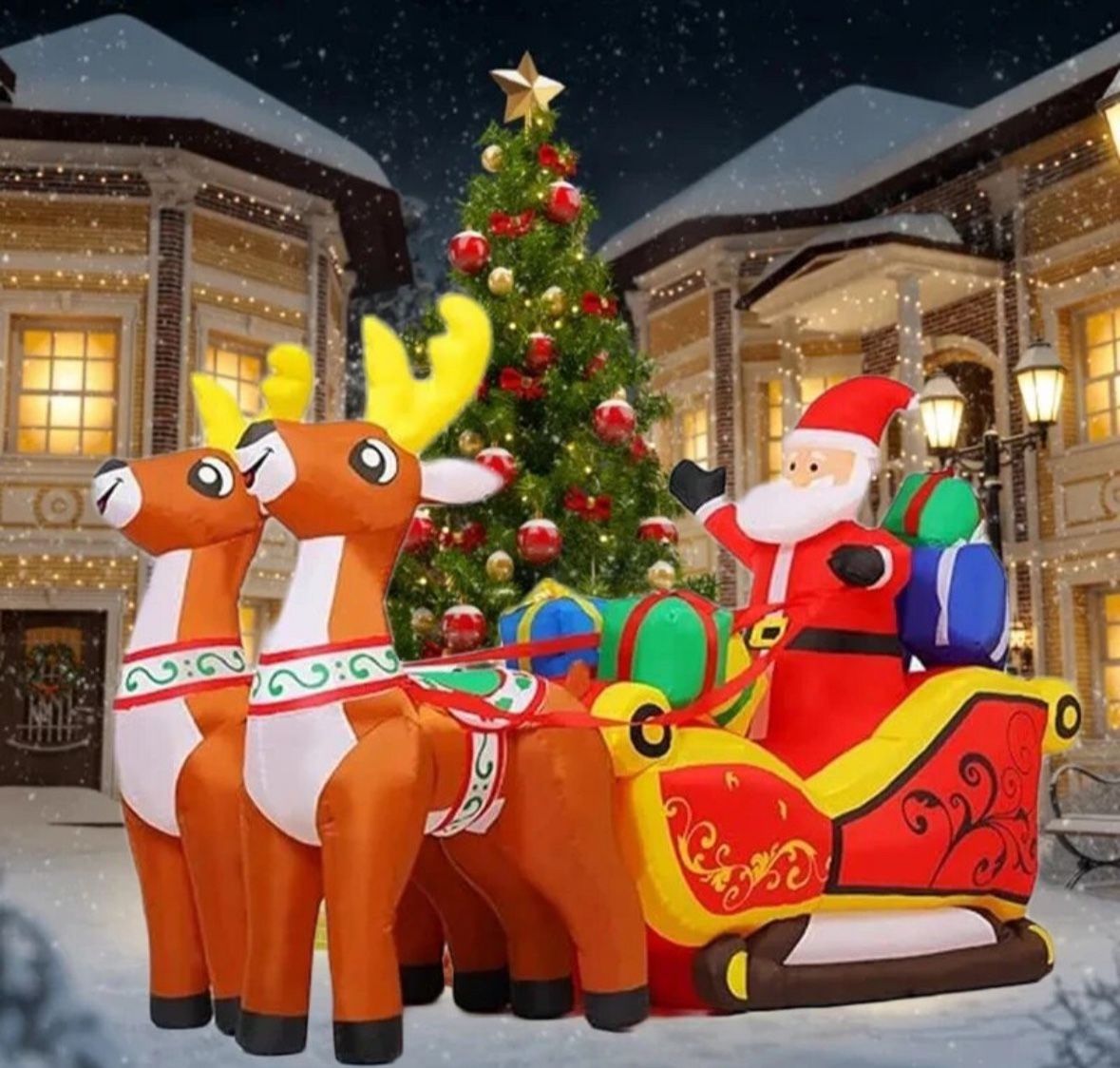 6ft Christmas Inflatable Reindeer and Santa Claus w/Sleigh and gifts Inflatable