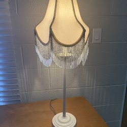 Victorian style vintage lamp with beaded fringe lampshade