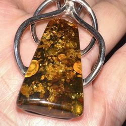 Vintage NATURAL BALTIC AMBER Green Tone Yellow PENDANT Trapezoid