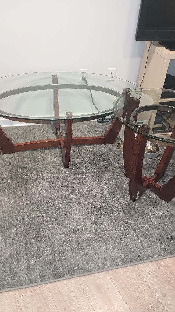 Glass Coffee Table And 2 Glass  End Tables