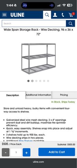 Heavy-Duty Industrial Storage Rack – 96” x 36” x 72” – Wire Shelving