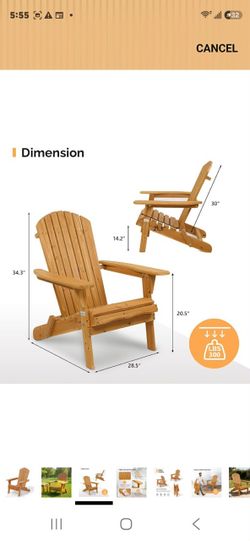 VINGLI Folding Adirondack Chair, Wood Adirondack Chairs for Outdoor, Foldable Fire Pit Chairs for Patio, BBQ, Porch, Yard, Pool