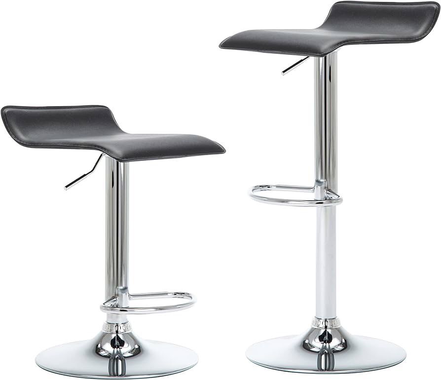 Contemporary Chrome Air Lift Adjustable Swivel Bar Stool, Set of 2, Black