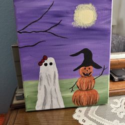 Painting Of A Ghost And A Pumpkin Snowman 