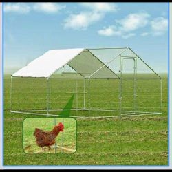 L582 $170  Large Metal Chicken Coop, 9.2'W x 24.9'L x 6.5'H Walk-in Poultry Cage, Chicken Run Pen House with Waterproof Anti-Ultraviolet Cover for Yar