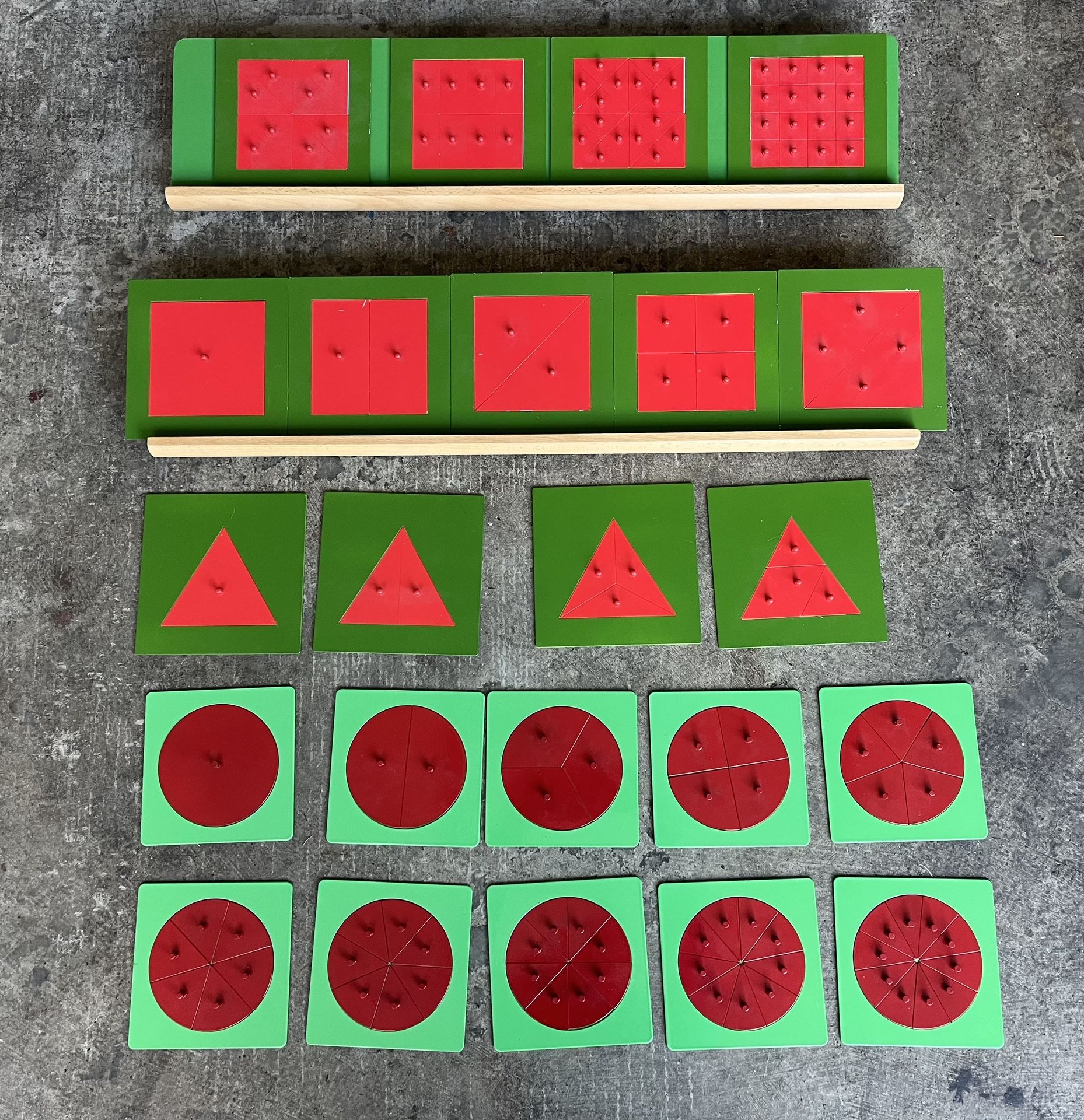 KINDERHUIS Metal Fractions Circles, Squares, And Triangles With Stand, Montessori Approved