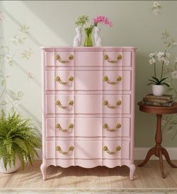 Vintage Light Pink French Provincial Chest Of Drawers