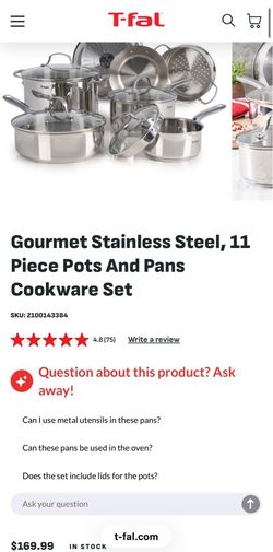 T-fal Gourmet Stainless Steel 11-Piece Cookware Set