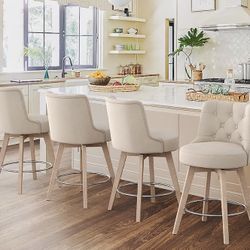 4-Pack Beige 26.0-in H Counter height Upholstered Swivel Wood Bar Stool 