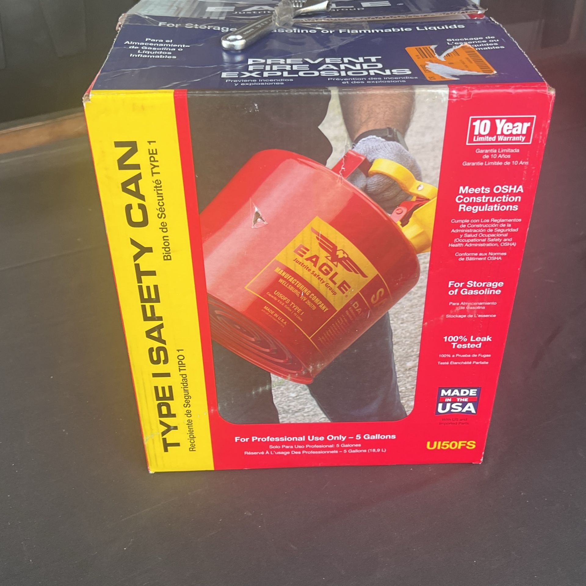 Eagle 5 Gallon Red Safety Gasoline Can Meets OSHA