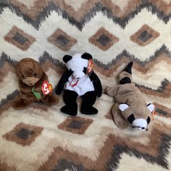 Set of 3 Ty Original Beanie Babies – Ringo, Seaweed & Fortune – Pre-Owned