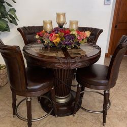 Bar Marble Table With 4 Swivel Stools