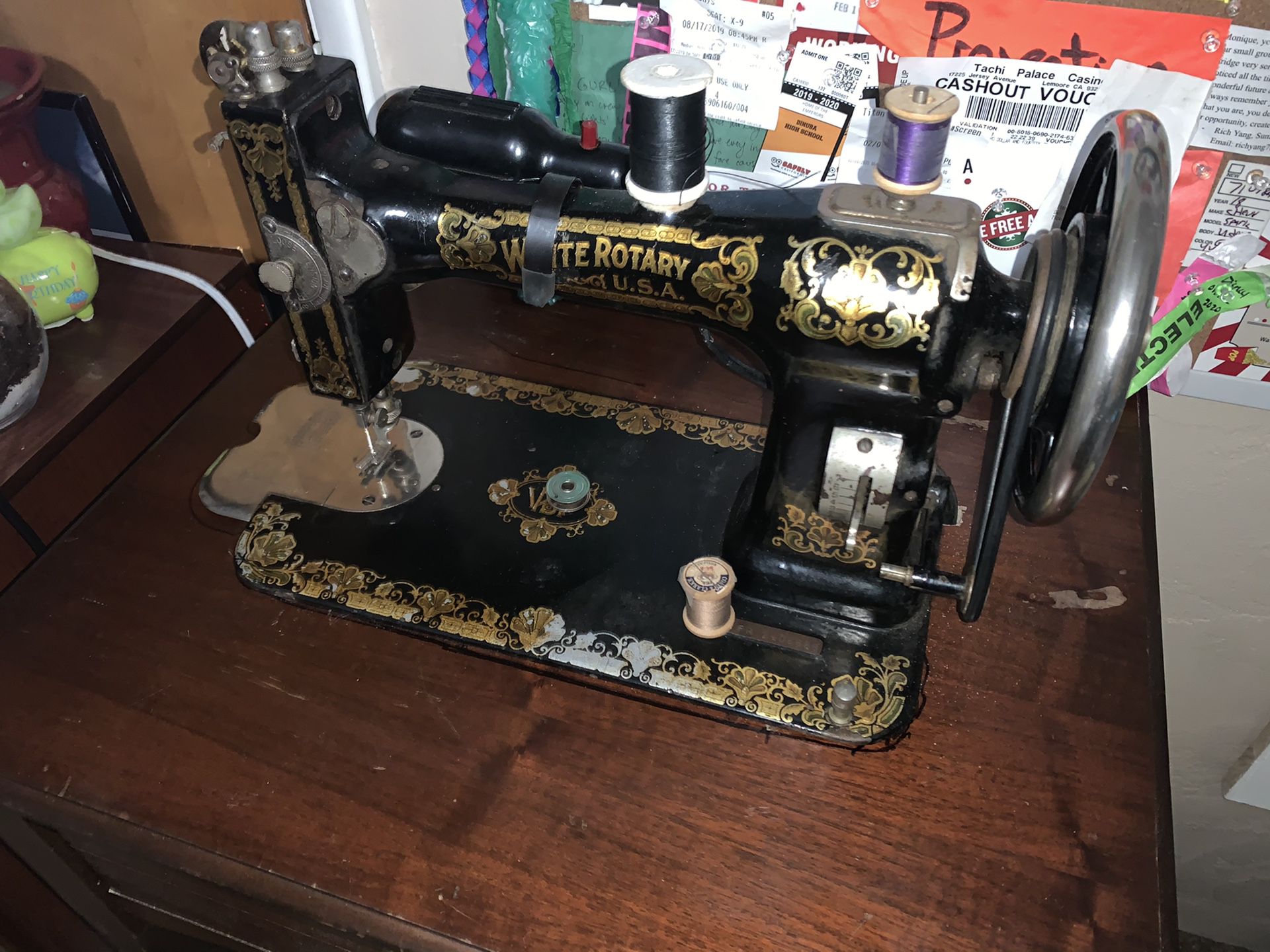 Antique White Rotary Sewing Machine and Table