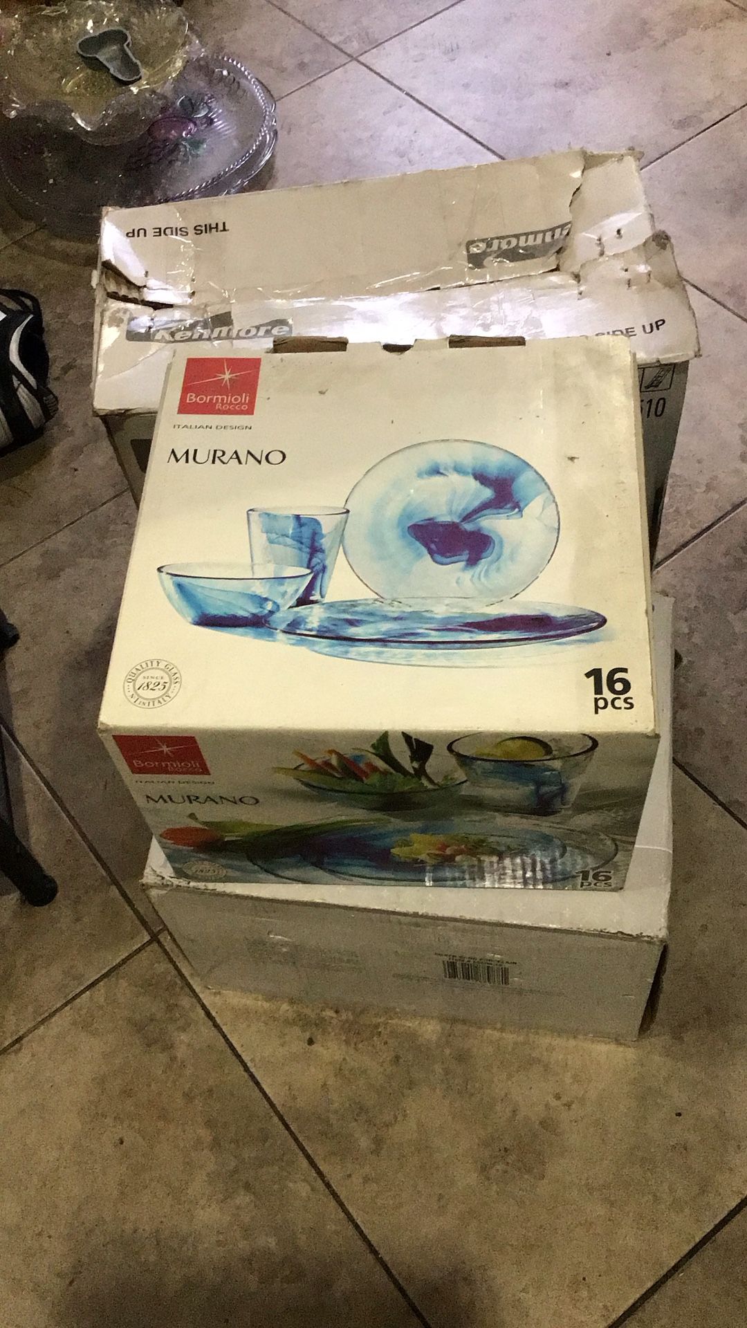 Italian Design Vintage Murano 16 Piece Complete Unused Dinner Set swirl Blue