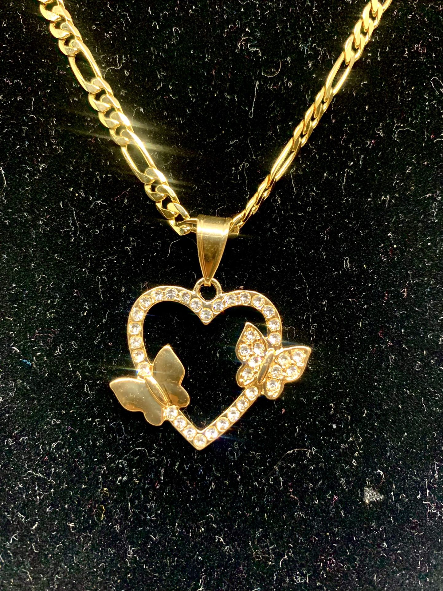 Heart And Butterfly Gold Plated Necklace