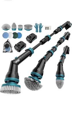 Battery Electric Spin Scrubber with Handle, 8 Replaceable Shower Scrubber & 2 Battery Powered Cleaning Brush with Display 3 Speed & Adjustable Han
