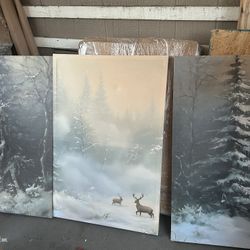 Winter Deer Wall Canvas Art