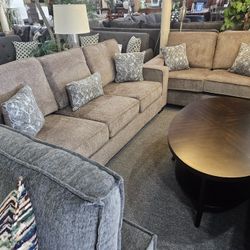 Brand New Brown Chenille Sofa + Loveseat 2PCs Set