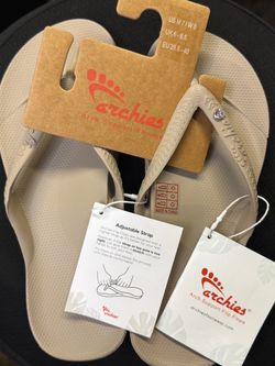 Archies Crystal Taupe Arch Support Flip Flops Beige Brand New