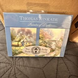 SEALED Thomas Kinkade Dual Deck Playing Cards Stillwater Bridge & Teacup Cottage