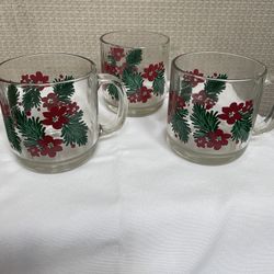 Vintage Christmas Glasses With Handle Set Of 3