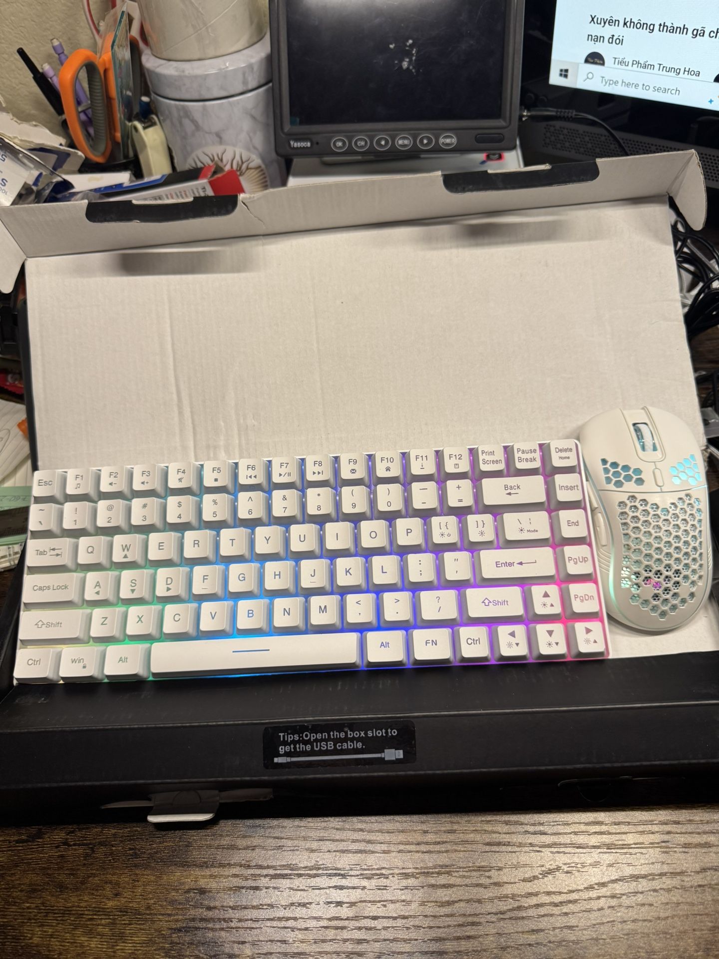 K84 Wireless Keyboard and Mouse Combo, Rainbow Backlit Rechargeable Battery, ... Opened box to test, never used, box may have some damage