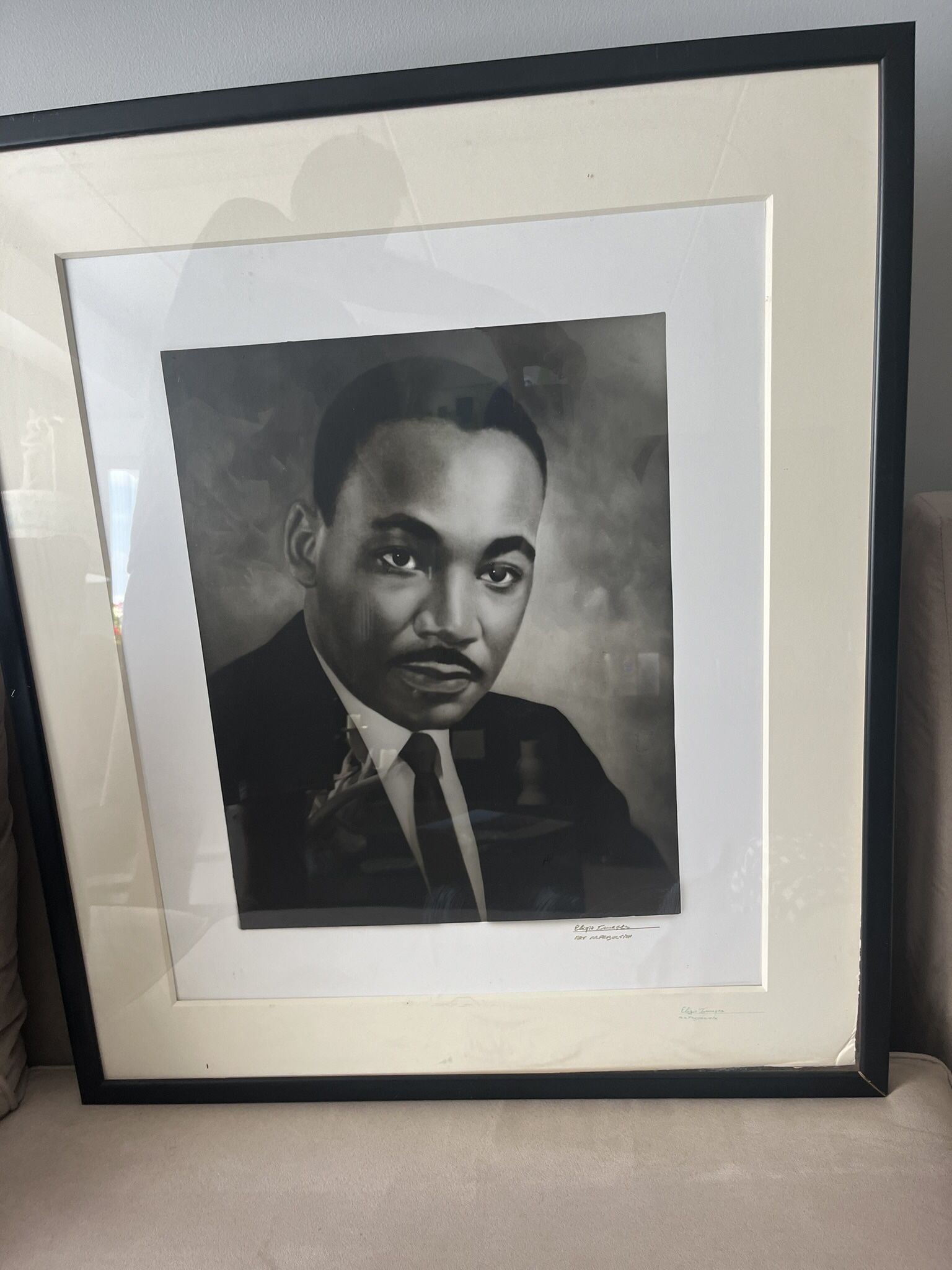 Photograph of Martin Luther King. Black and white photograph 27Wx31H. Black frame with white Matt. Priced to sell. Framingham pick up/ cash only. Mint
