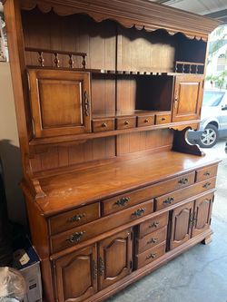 Large Wood China Hutch Buffet Cabinet