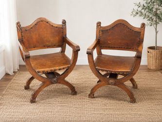 Vintage Savonarola-Style Wood and Leather Chair