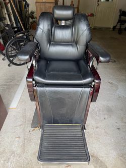 Dermatek Heavy-Duty Hydraulic Barber Chair. & wooden salon styling station. This professional salon chair is built for versatility and heavy-duty usag