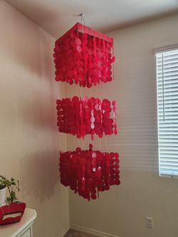 Vintage 3 Tier Capiz Shell Mid Century Chandelier 