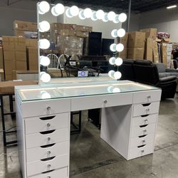 Makeup Vanity And LED Mirror With Bluetooth Speaker