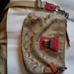 Geniune Leather Trim Coach Handbag