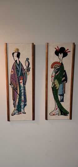 Pair Of Vintage Pebble Art