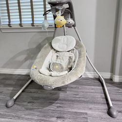 ingenutiy baby swing soft fabric vibrations light up spinning 